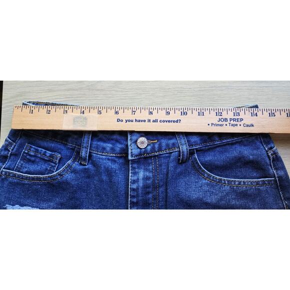 JEAN SHORTS-Short Shorts-Daisy Dukes-Torn-Patches-Denim-Size Small - Picture 4 of 6